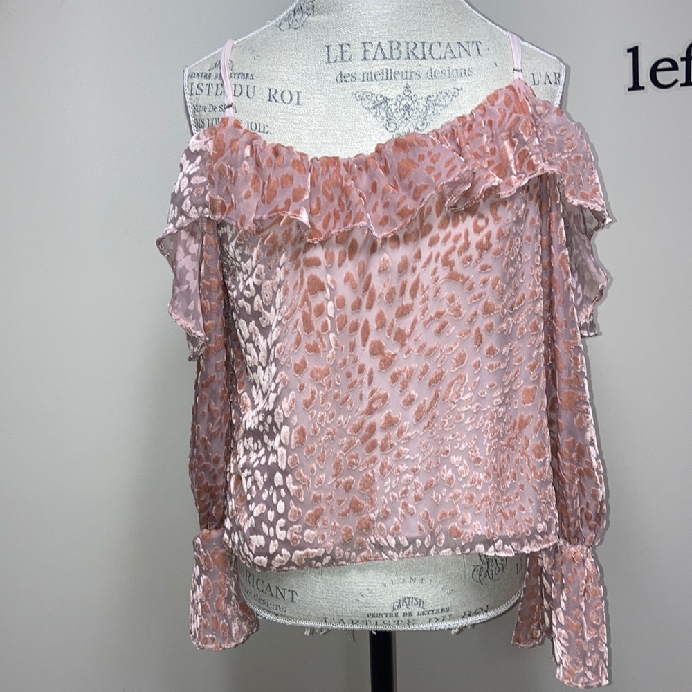 Parker long sleeve open shoulder sheer with velour leopard spots size small